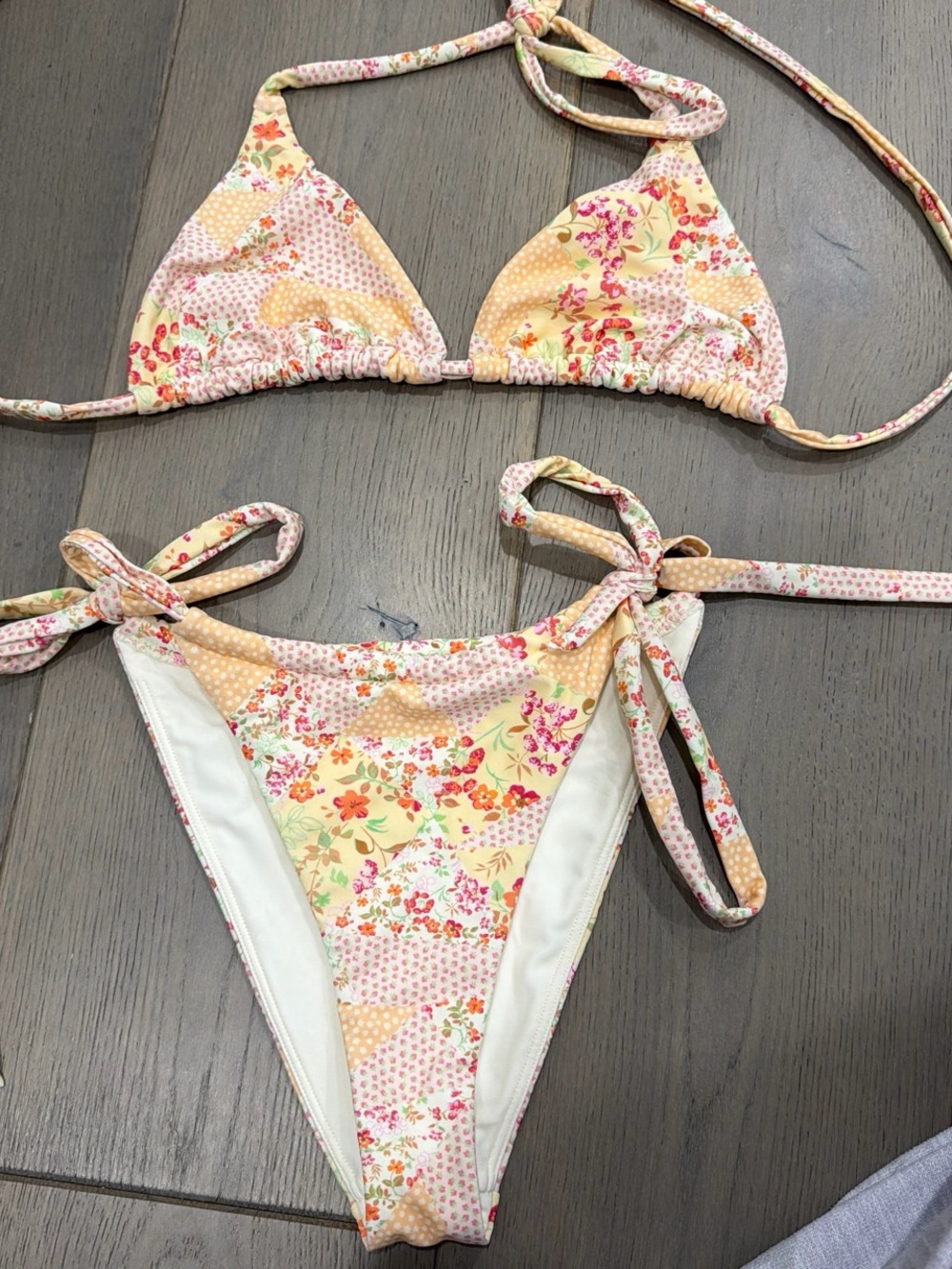 Floral Patchwork String Bikini - Yellow Floral